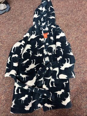 Joe Fresh Navy and White Hooded Fleece Robe with Animal Silhouettes